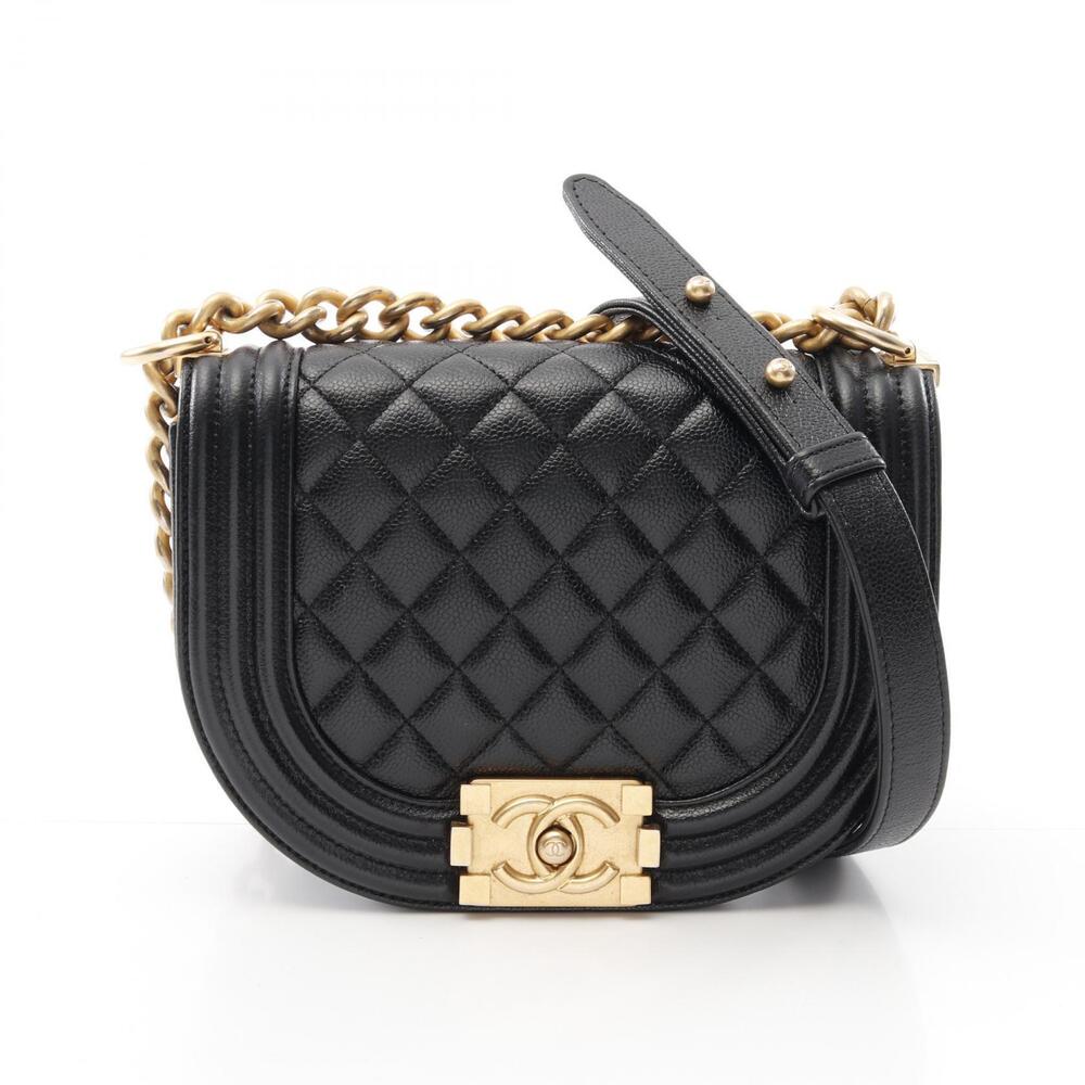 Chanel Boy Shoulder Bag Leather Grained Calfskin Black